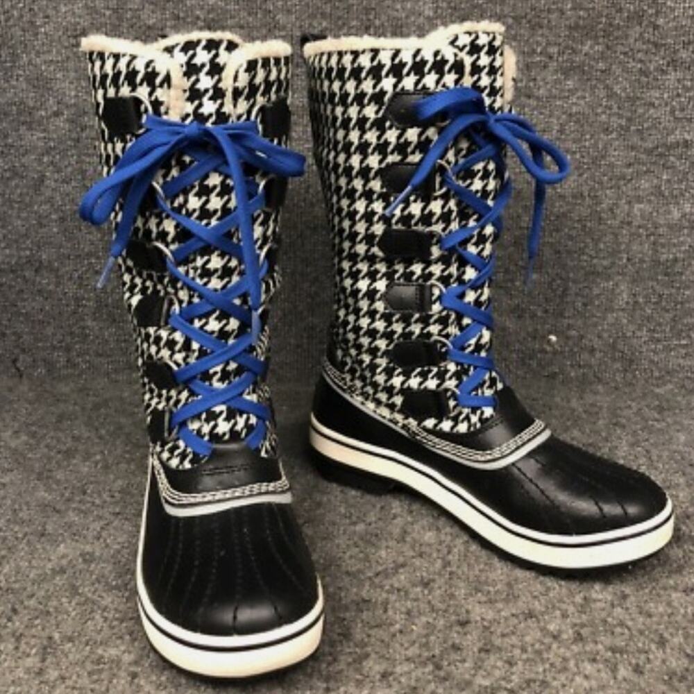 SOREL Size 8 Black and White Women's Boots with Blue Lace